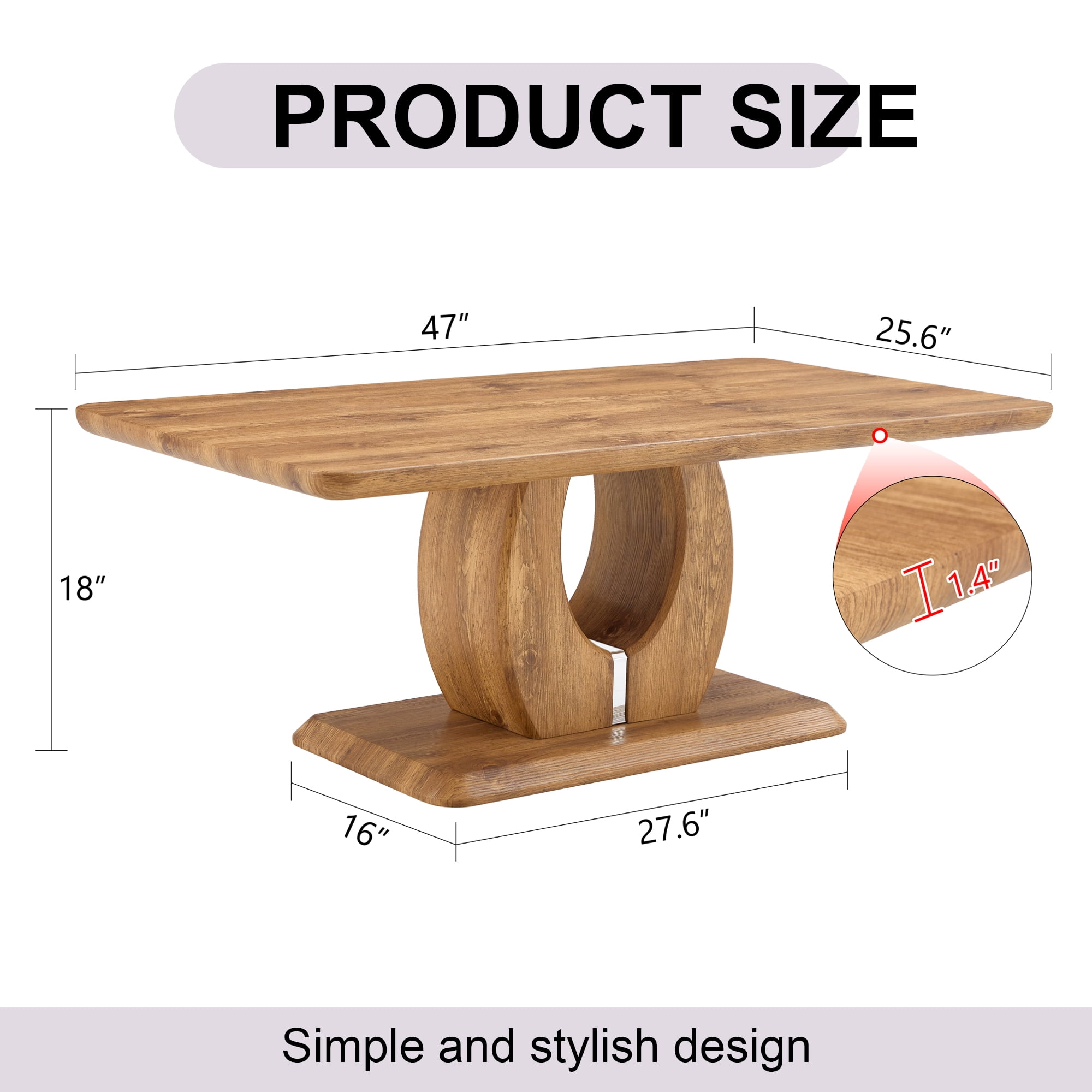 47" Modern Dining Table, Rectangular Kitchen Table for 2-4, Wood Grain MDF Dining Room Table, Small Dining Table for Apartment, Computer Desk, Home Office Workstation, Study Writing Gaming Table