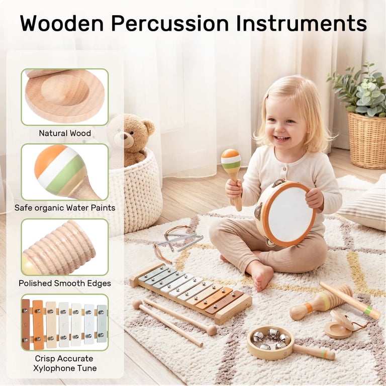 OATHX Wooden Xylophone & Tambourine Set, 7-Piece photo 5