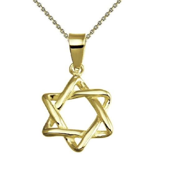 925 Sterling Silver Yellow Gold Plated 1mm Cable Chain Necklace w/ Star of David 3D (3 Dimensional) Pendant