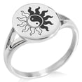 thumbnail image 1 of Stainless Steel Blazing Sun Yin Yang Minimalist Oval Top Polished Statement Signet Ring, 1 of 1