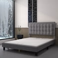thumbnail image 6 of Sponge Linen Bed, Double Bed Frame with Checkered Adjustable Headboard, Platform Bed Frame, Modern Style Bed,Mattress Base with Wooden Slat Supports, No Box Spring Required Easy Assemble, Queen, Gray, 6 of 8
