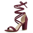 thumbnail image 1 of BLISSFUL STEP Women's Solid Color Strap Block Heel Lace up Sandals, 1 of 6