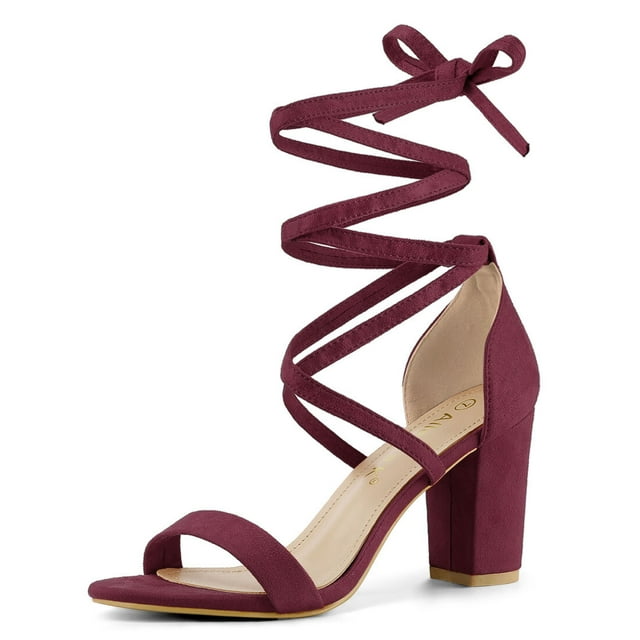 BLISSFUL STEP Women's Solid Color Strap Block Heel Lace up Sandals
