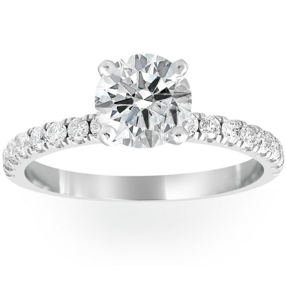 Pompeii 1 Ct Diamond Round Cut Engagement Ring Single Row 14k White Gold (H/I,I1-I2)