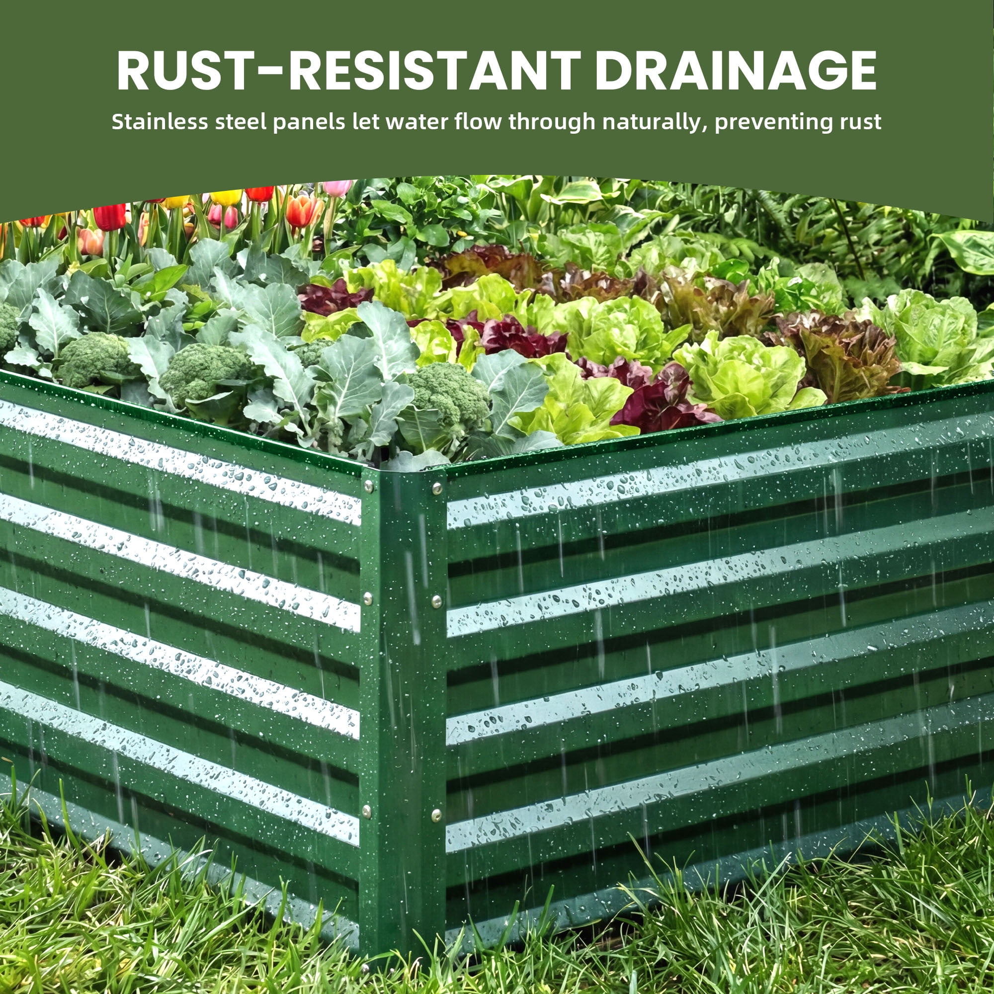 Uforic 12 x 4 x 1 FT Galvanized Metal Raised Garden Bed Kit, Outdoor Planter Box with Safety Rubber & Gloves for Vegetables Flowers Herbs Fruits, Green