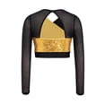 thumbnail image 4 of Eandarui Kids Girls Sequin Hip Hop Jazz Dance Crop Top Mesh Long Sleeve Cutout Back Color Block Sparkly Shirt Gold 12, 4 of 7
