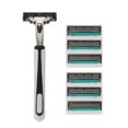 thumbnail image 4 of Cuchilla de acero inoxidable de 6 piezas para hombres, maquinilla de afeitar manual, afeitadora de barba clásica con mango (tres capas), 4 of 5