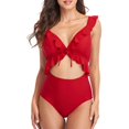 thumbnail image 1 of Women's Ruffle One Piece Swimsuit Strappy Bathing Suits Ladies Cute Monokini Swimwear, 1 of 5
