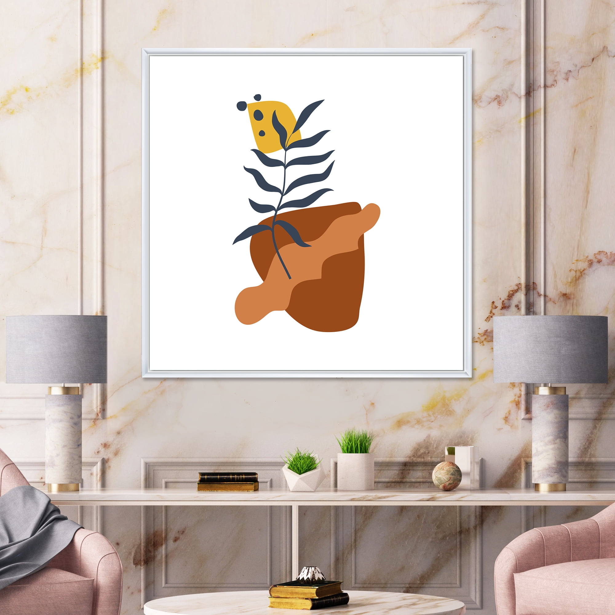 Designart 'Abstract Flowers Plants With Elementary Shapes VI' Modern Framed Canvas Wall Art Print