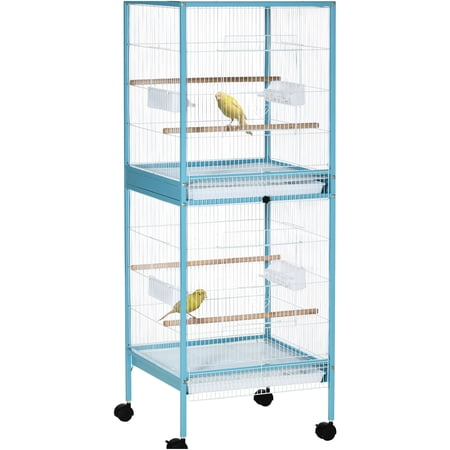 JERFIT 55" Light Blue Large Bird Cage for Conures, Finches & Canaries, Wide 20.5" Flight Aviary with 4 Doors, Wheels & Removable Tray