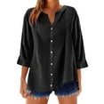 thumbnail image 2 of Womens Tops Plus Size Short Sleeve Button V-Neck Casual Summer Loose Tee Shirts Black XL, 2 of 6