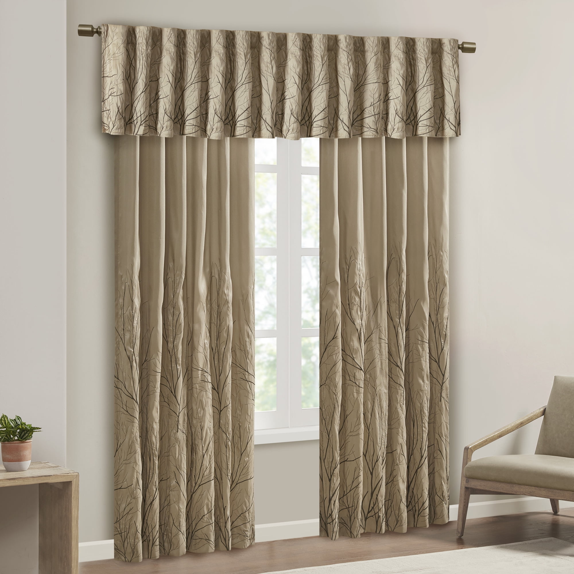 MAYEERTY 50x18" Faux Silk Embroidered Window Valance Tan