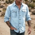 thumbnail image 5 of Men's Casual Button Down Shirt Long Sleeve Turndown Collar Solid Polyester Zipper Closure Pockets Daily Work Office Business | Zenithor,Light Blue M, 5 of 6