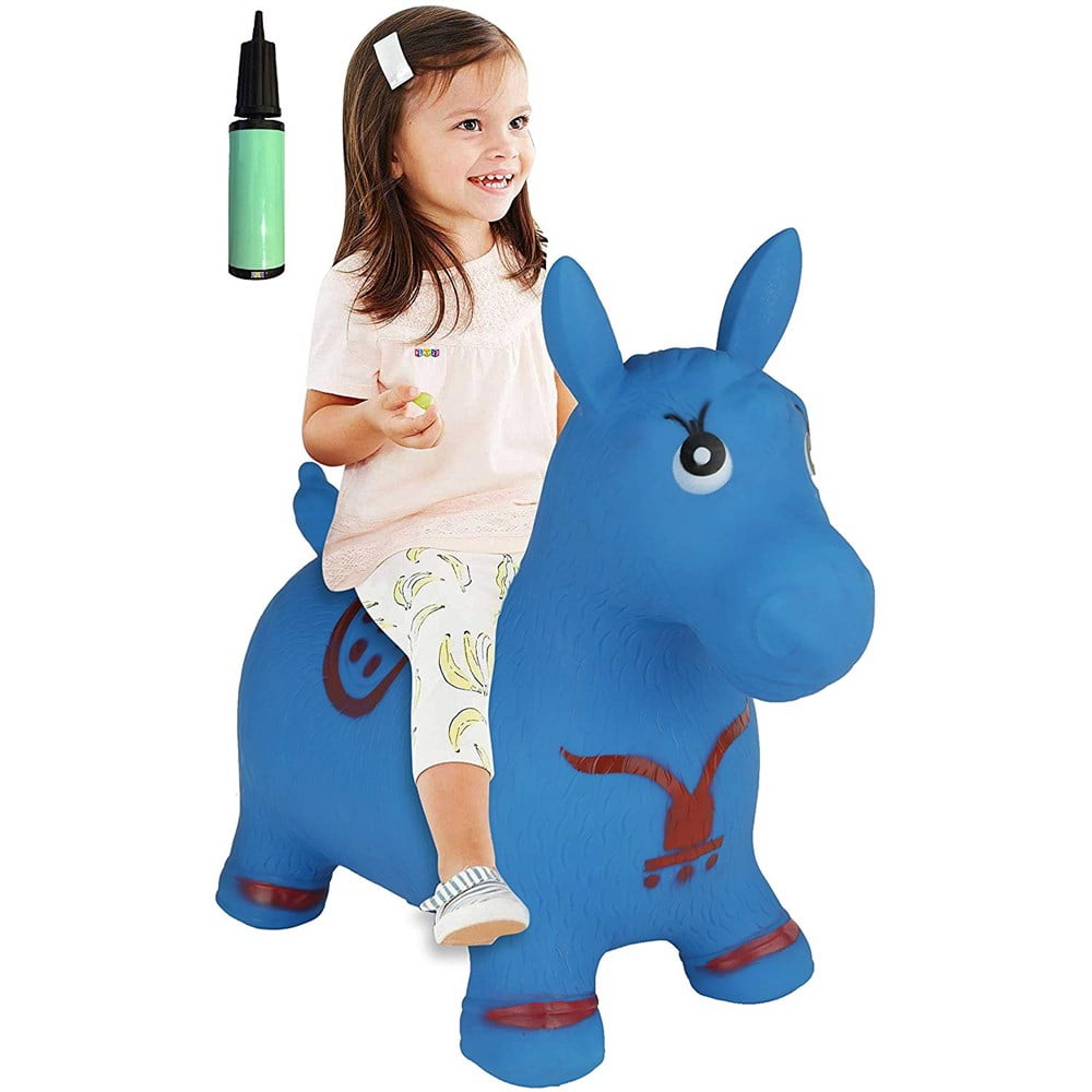 bouncy BLUE Horse inflatable with pump KIDS TOYS Bouncy animal 