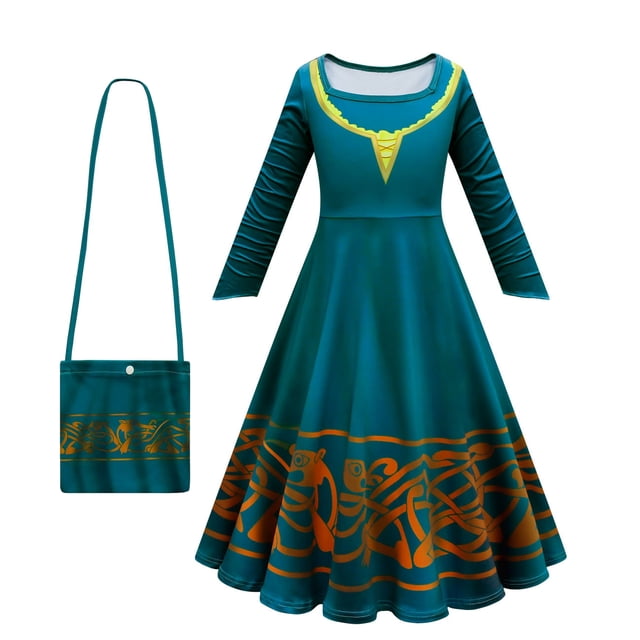 Princess Merida Robe pour Filles Halloween à Manches Longues Costume Déguisement