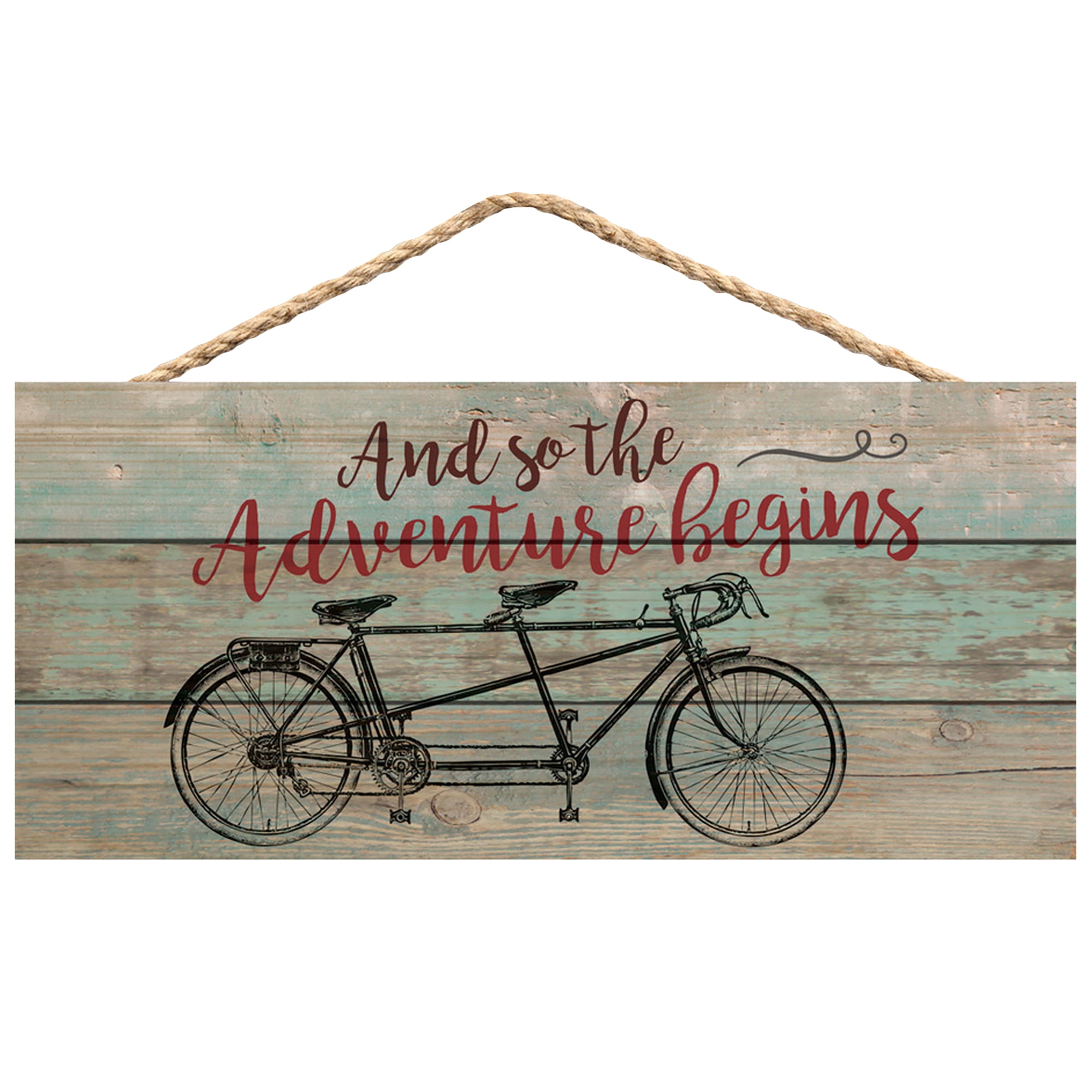 Graham Dunn Adventure Begins Tandem Bicycle Distressed 10 x 4.5 Wood Wall Hanging Plaque Sign P