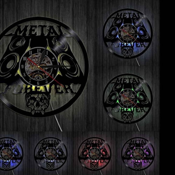 Heavy Metal Music Wall Sign Rock n Roll Music Studio Wall Decor Rock Band Wall Clock Metal Music Vintage Vinyl Record Wall Clock With LED