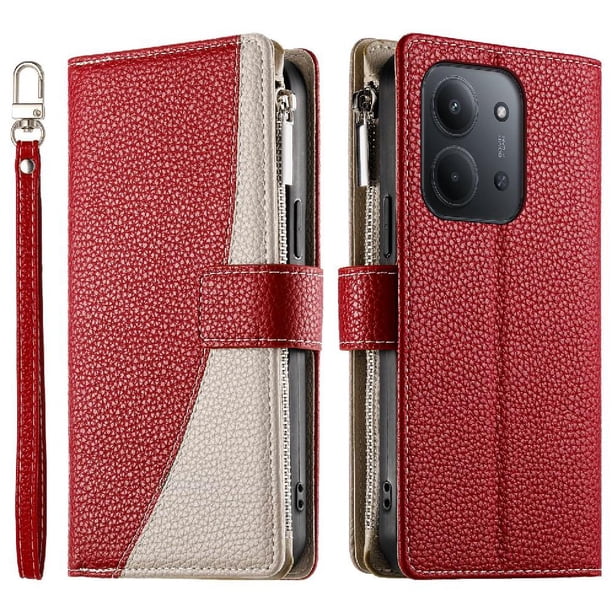 Funda cartera GANGXUN para Xiaomi Redmi 15C , cuero PU con tarjetero, cremallera, correa de mano, soporte y protección 755°