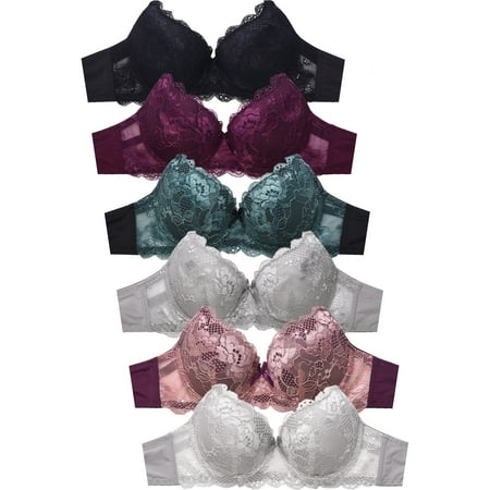 247 Frenzy Women's Essentials Sofra PACK OF 6 Full Coverage Allover Lace Bras