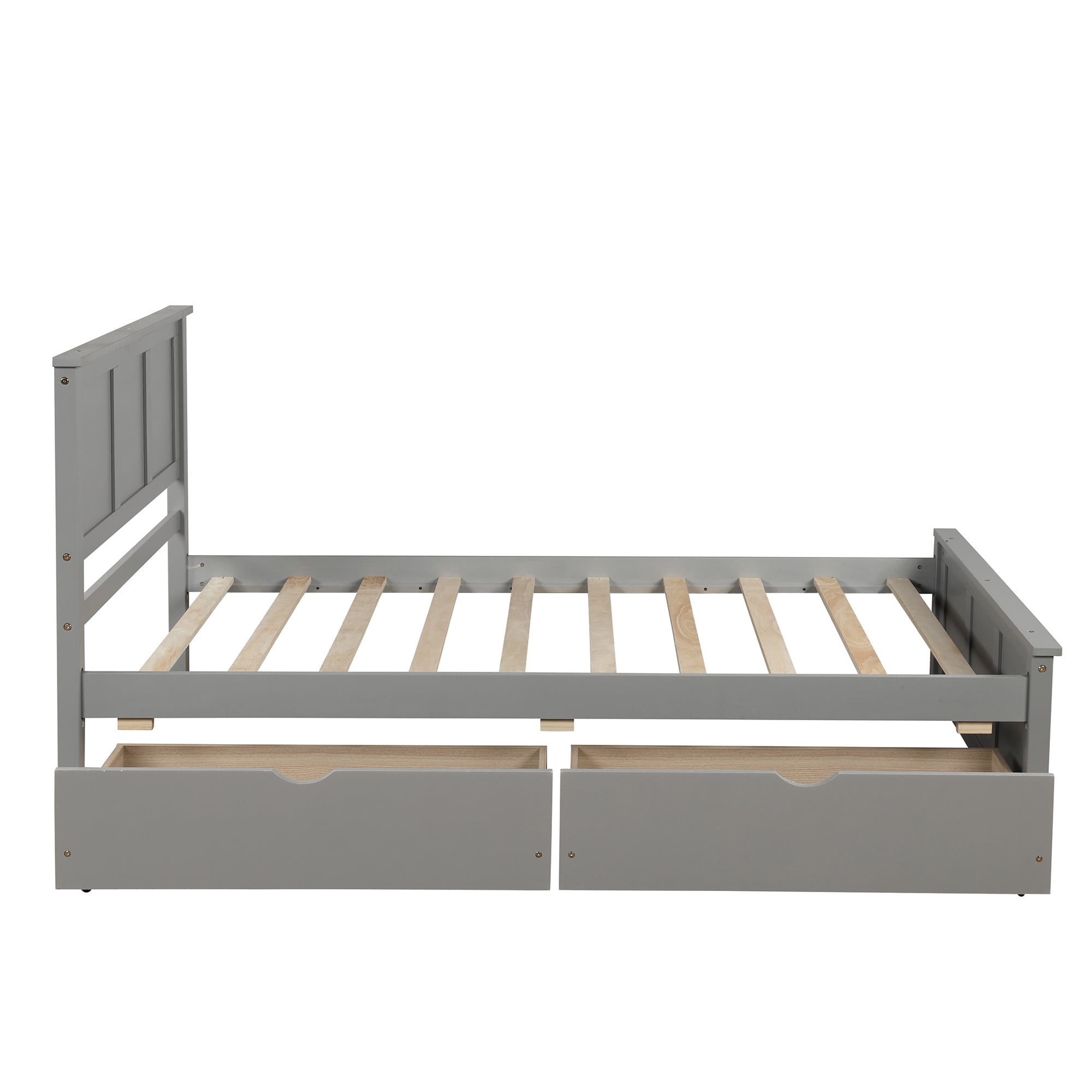 Twin Size Platform Bed, Elegant Wood Bed Frame with 2 Drawers, Minimalistic Wood Platform Bed with Solid Pine Wood Headboard, Wood Slat Support Mattress Foundation, Twin, White, SS1013