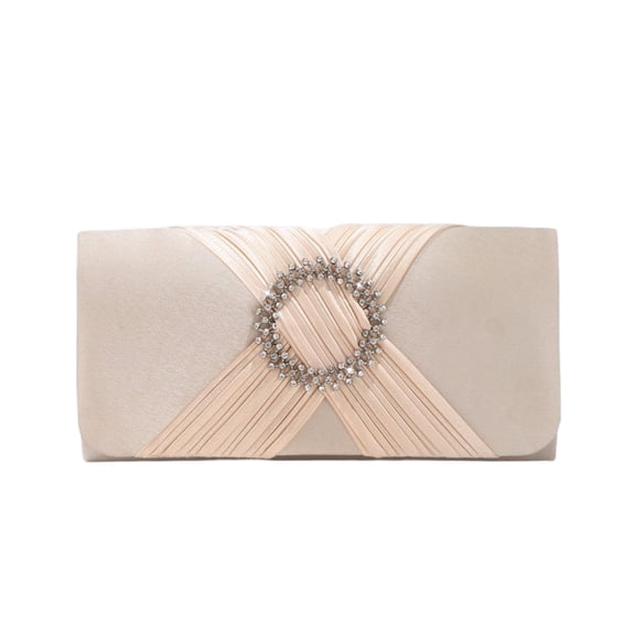 Women's Elegant Evening Clutch with Rhinestone Detail, Satin Pleated Formal Handbag
