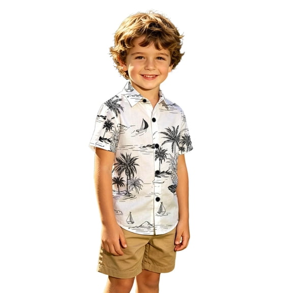 JAJAHO Hawaiian Beach Shirts For Boys Kids Summer Tropical Printed Short Sleeve Button Down Collared Shirts 8-15Y Stylish Tops