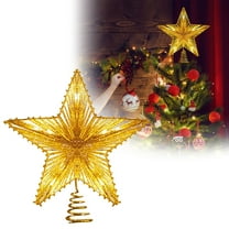 Xmas Tree Topper Star with Warm White LED Lights, Battery-Powered 10 Inch Glittered 3D Christmas Tree Star Topper for Holiday Decorations, Home Party Christmas Decor
