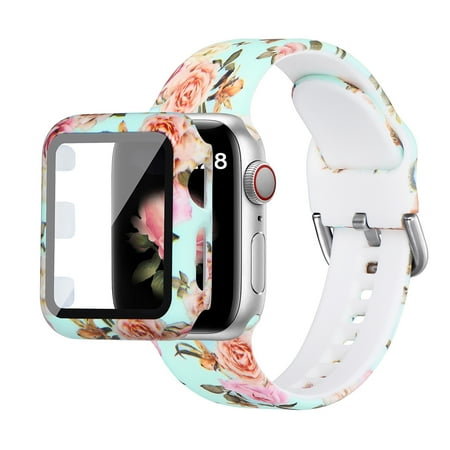 WFEAGL Silicone Sport Strap Apple Watch Bands with Case 44mm Yellow Rose