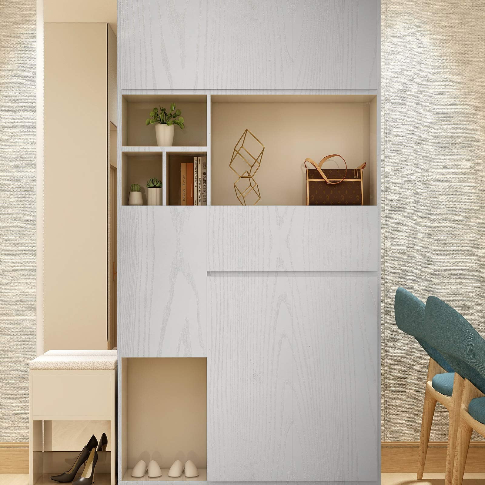 White Wood Grain Contact Paper 24 X 196 In  Self-adhesive Wallpaper Peel And Stick Removable Decorative Wall Covering Vinyl Film For Shelf Liner Furniture Kitchen Cabinet Countertop Drawer