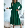 thumbnail image 6 of Womens Casual 3/4 Sleeve Shirt Dress Button Down V Neck Tiered Collared Flowy Maxi Dress Dark Green S, 6 of 7