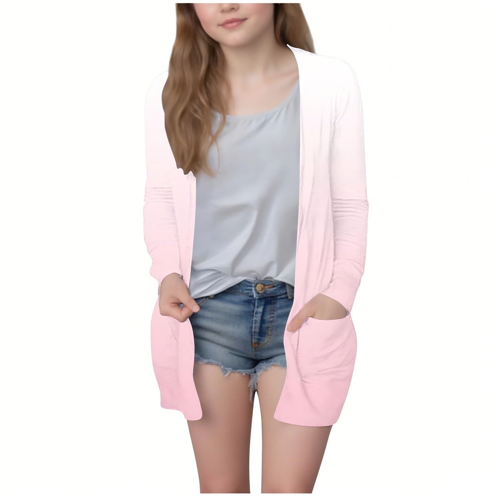 ZACPNCV Girls Long Sleeve Cardigan Sweaters Open Front Cable Knit Cardigans Kids Cute Outerwear Coat Pink 11-12 Years