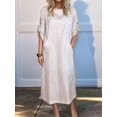 thumbnail image 4 of Womens Loose Fit Casual Solid Color Short Sleeve Linen Blend Midi Dress Summer White XXL, 4 of 7