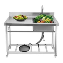Restaurant Stainless Steel Kitchen Sink Prep Table Sink Free Standing Silver Utility Sink with Faucet 150kg Bear Capacity