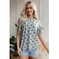 thumbnail image 6 of Women's Gray Star Print Crew Neck T-Shirt with Tiered Ruffled Sleeves | [ZhiHiMeRi] | (US 12-14)L, 6 of 12
