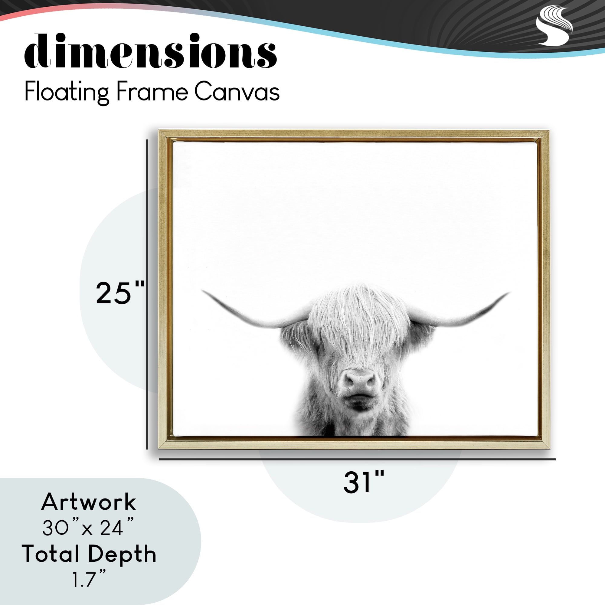 Stupell Industries Scottish Cow Portrait Gold Framed Floater Canvas Wall Art, design by Leah Straatsma