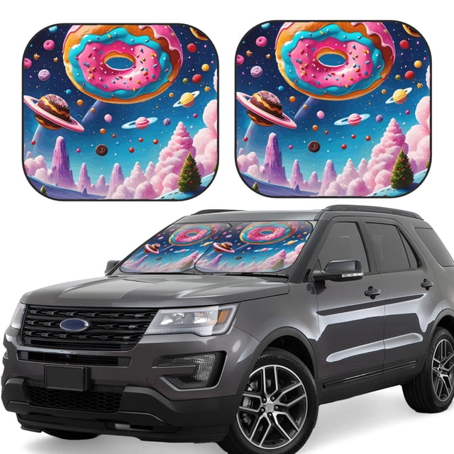 Balery Colorful Donut Parasol para parabrisas de coche de 2 piezas | Parasol plegable para parabrisas delantero de coche para la mayoría de sedanes-Small