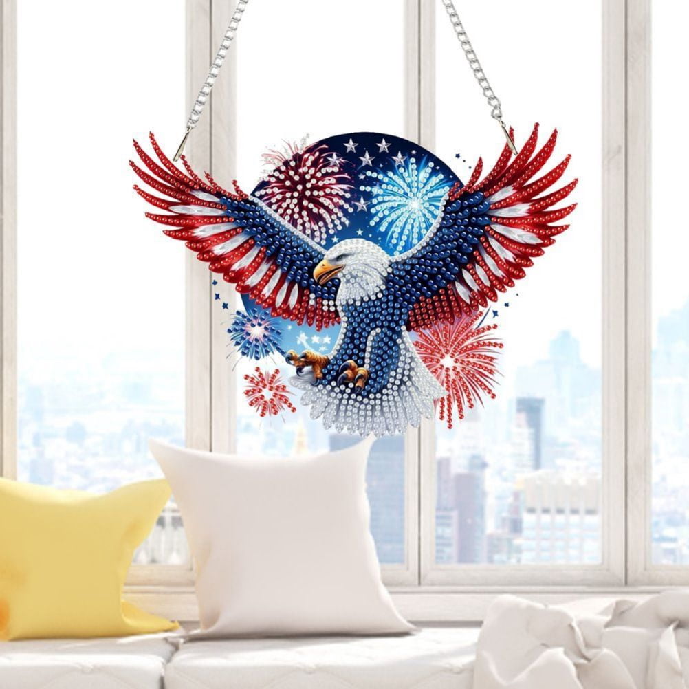 FLOPESN DIY Diamond Art Painting American Independence Day Creative，9.84*9.84in Eagle  Design, Acrylic Material Irregular Shape Home Decoration Pendant