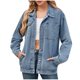 thumbnail image 1 of Chaqueta vaquera de manga larga sin capucha y abrigos de mezclilla de moda para mujer con solapa de color y mangas más delgadas, 1 of 4