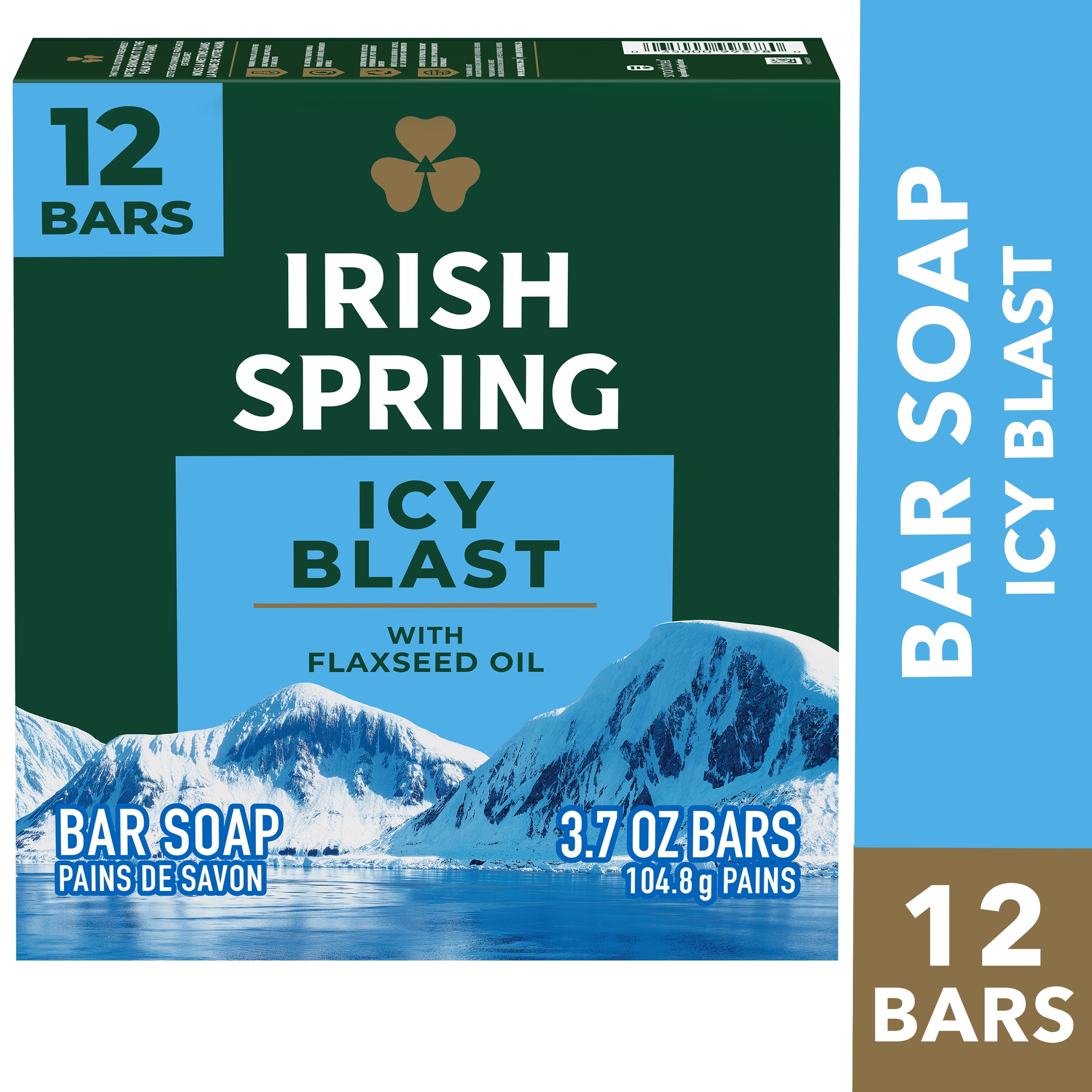 Irish Spring Bar Soap for Men, Icy Blast Deodorant Bar Soap, 3.7 Oz, 12 Pack