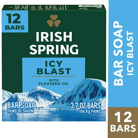 Irish Spring Bar Soap for Men, Icy Blast Deodorant Bar Soap, 3.7 Oz, 12 Pack