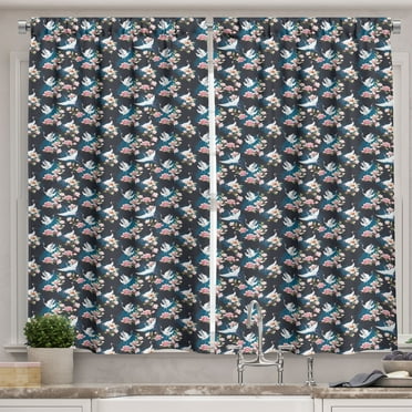 Ambesonne Birds Kitchen Curtains, Cranes and Pinky Magnolia, 55"x39", Multicolor