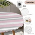 thumbnail image 5 of Pink Grey Stripe Round Fitted Tablecloth with Elastic Edge, Waterproof Table Cloth Table Cover for 45"-54" Tables, Farmhouse Modern Art Striped Tablecloths for Dining Picnic Indoor Outdoor, 5 of 9