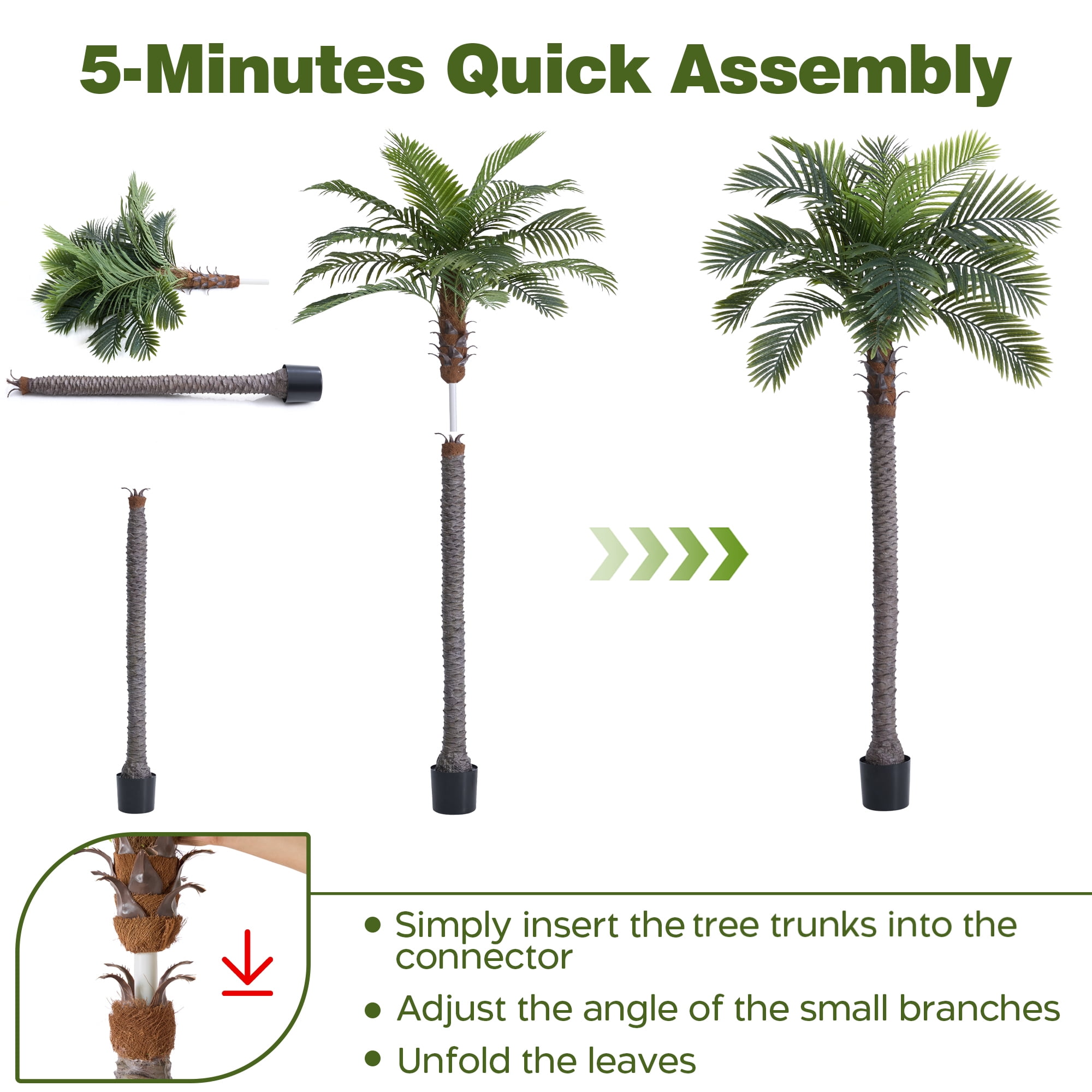 8.5FT Artificial Coconut Palm Tree (Set of 2), UV Realistic Faux Sago Palm Plants for Indoor & Outdoor, Large Tropical Fake Trees for Home Office Garden Patio Poolside Decor