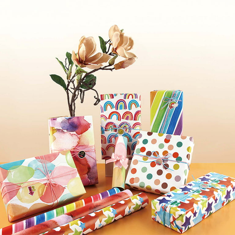 SZELAM 10 Packs Christmas Wrapping Paper Kit, Wrapping Paper Roll w/ One Sticker+Two Tape+One Double-Sided Tape Holographic Shiny Gift Wrap for Birthday
