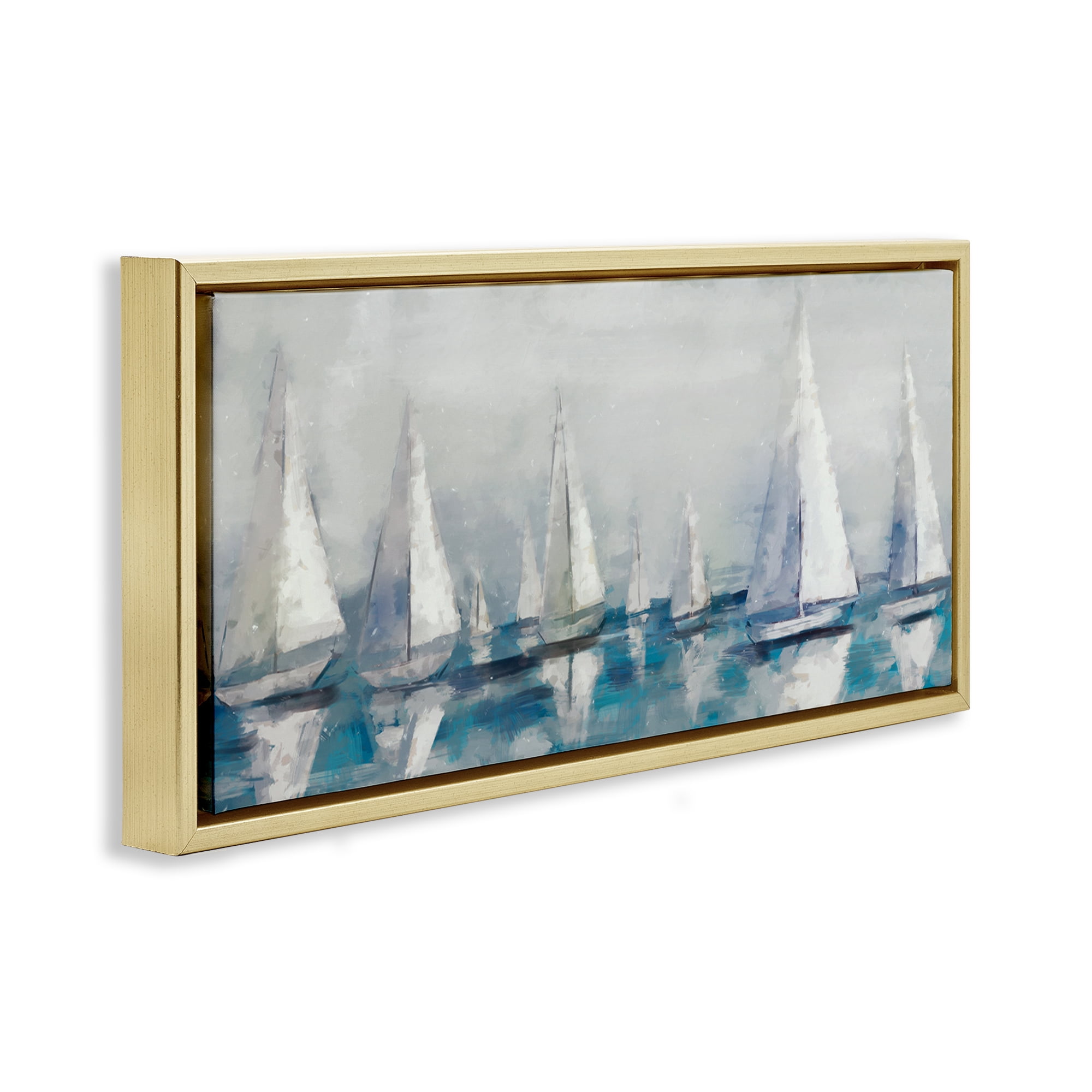 Stupell Industries Sailing Fleet Boats Transportation Painting Gold Floater Framed Canvas Art Print Wall Art, 25 x 11