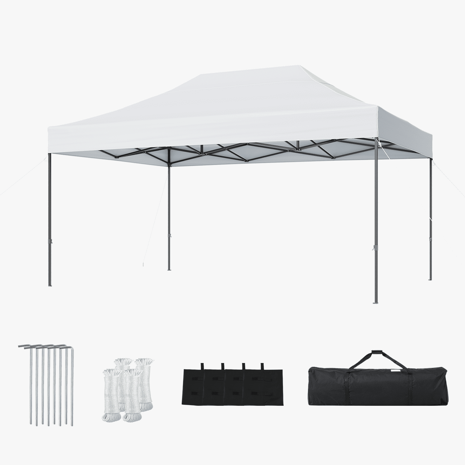 Dateyes 10x15FT Pop Up Canopy, Outdoor Canopy Tent with Carry Bag, Easy Setup Portable Instant Canopy with 4 Sandbags and 8 Stakes for Outdoor Events, Commercial, Beach, Backyard, Lawn, White