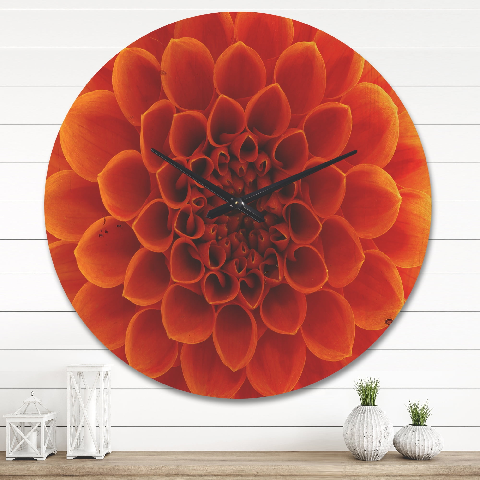 Designart 'Large Dark Red Flower and Petals ' Modern Wood Wall Clock