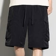 thumbnail image 3 of Men Shorts Jeans Below Knee Men's Cargo Shorts with Elastic Waist Drawstring,Plus Size Summer Wide Leg Shorts with Multi Zipper Pocket Black XXL, 3 of 8