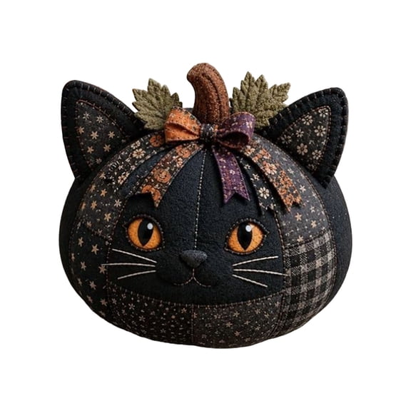 DIY Animal Pumpkin Sewing Kit, Handmade Fall Craft Set for Adults and Beginners, Halloween Thanksgiving Tabletop Home Decoration (Black Cat)