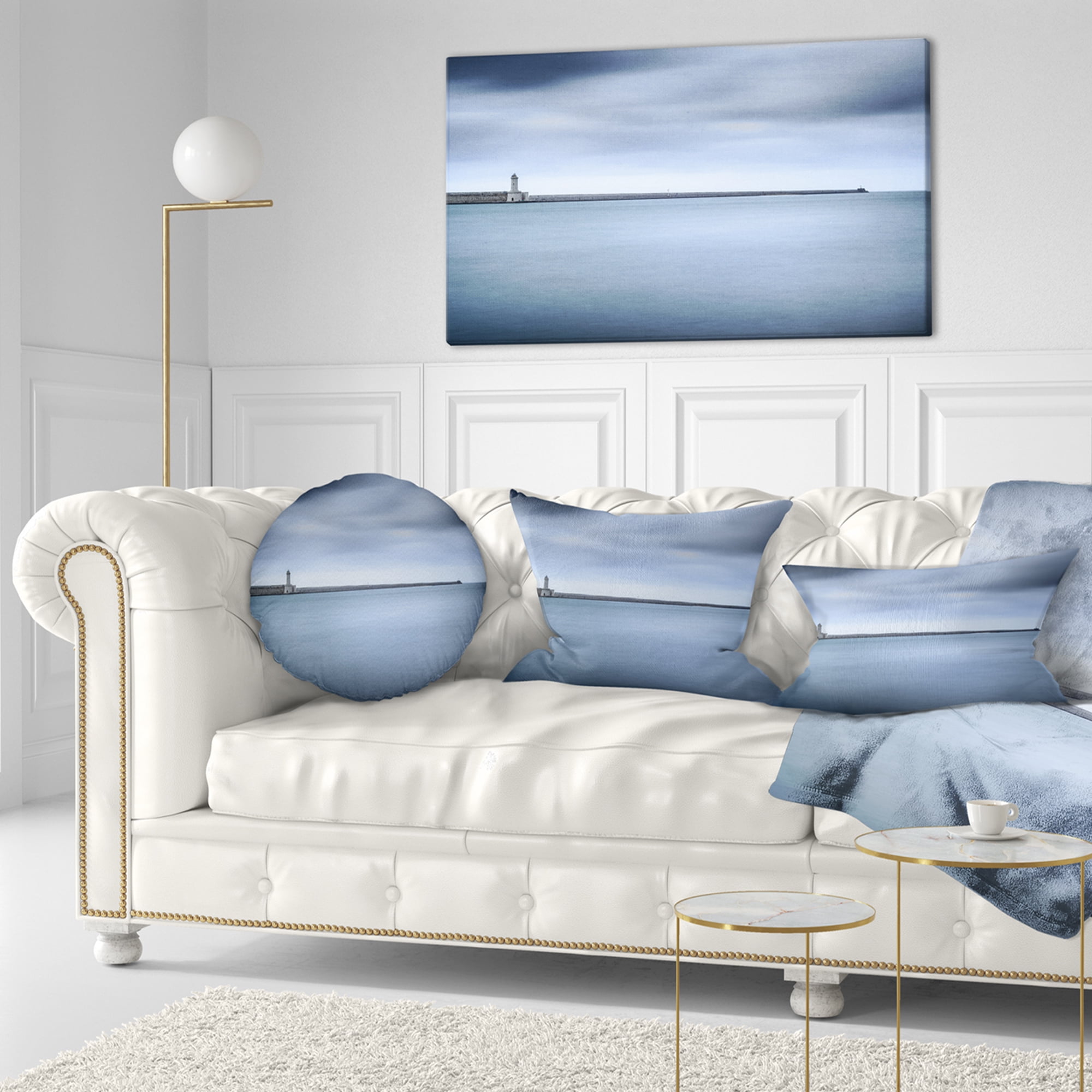 Designart 12" x 20" Blue Polyester Throw Pillow